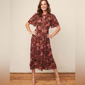 Matilda Jane Good‎ Hart Mariposa Floral Midi Dress Large brick red flowy fall